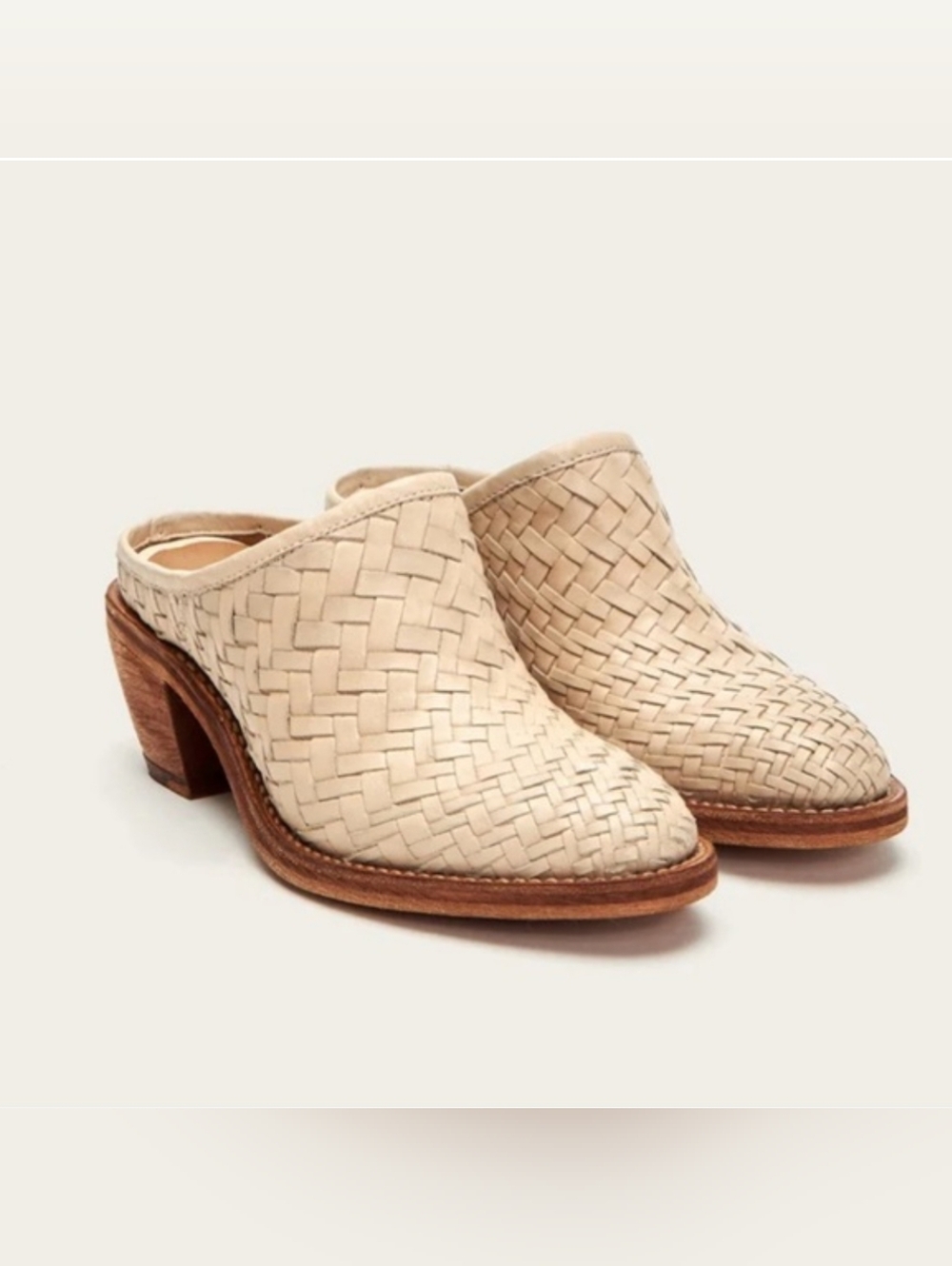 Frye Rosalia Woven Leather Mules Clogs Off White Block Heel 7.5B